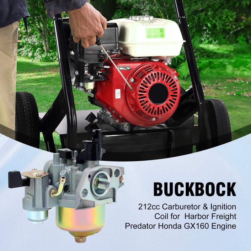 Buckbock 212cc Carburetor & Ignition Coil for Harbor Freight Predator 212cc R210 6.5HP 7HP OHV Horizontal Engine 68121 69727 69730 Go Kart Honda GX160 GX200 5.5 HP 6.5 HP Engine - Image 2